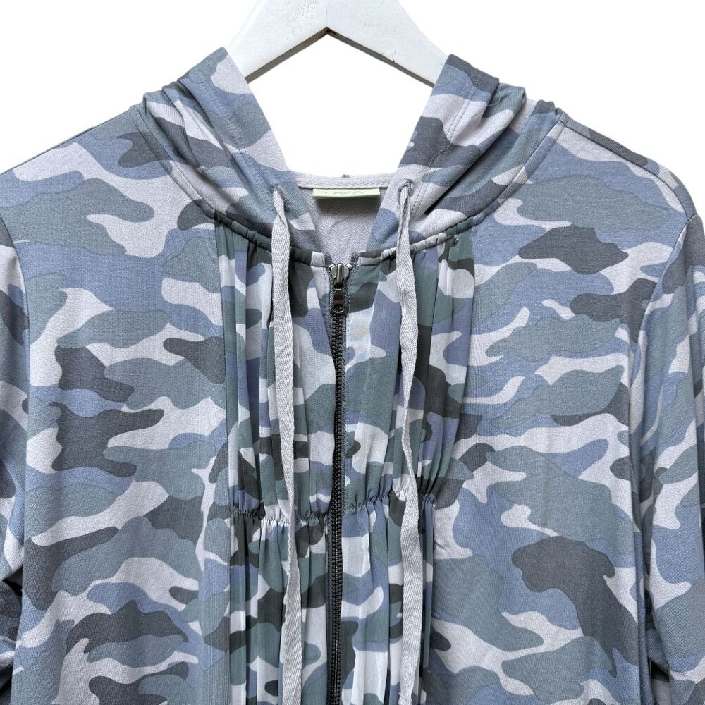 LOGO Lori Goldstein Hoodie Plus Size 1X Gray Camo Zip Front Stretch Jacket Women - Picture 3 of 9